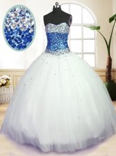 Traditional Floor Length White 15th Birthday Dress Sweetheart Sleeveless Lace Up