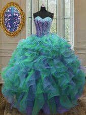 Best Selling Multi-color Quinceanera Gowns Military Ball and Sweet 16 and Quinceanera and For with Beading and Ruffles Sweetheart Sleeveless Lace Up