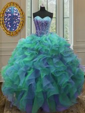 Admirable Fuchsia Sweet 16 Quinceanera Dress Military Ball and Sweet 16 and Quinceanera and For with Beading and Ruffles V-neck Sleeveless Zipper
