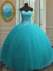 Sweetheart Sleeveless Lace Up Sweet 16 Dresses Aqua Blue Tulle