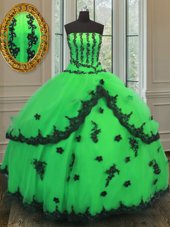 Super Organza Strapless Sleeveless Lace Up Beading and Appliques and Ruffles Quinceanera Dresses in Purple