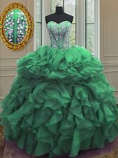 Admirable Ball Gowns 15 Quinceanera Dress Green Sweetheart Organza Sleeveless Floor Length Lace Up