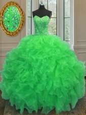 Nice Floor Length Green Ball Gown Prom Dress Sweetheart Sleeveless Lace Up