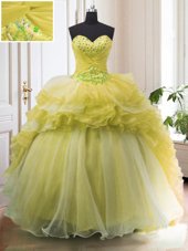 Custom Fit Organza Sleeveless With Train Quinceanera Gowns Court Train and Beading and Ruffled Layers