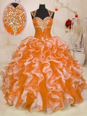 Sumptuous Multi-color Organza Lace Up 15 Quinceanera Dress Sleeveless Floor Length Beading and Ruffles