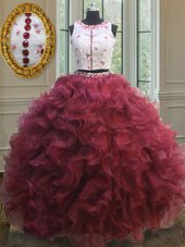 Luxurious Lavender Lace Up Sweet 16 Dress Beading and Ruffled Layers Sleeveless With Train Sweep Train