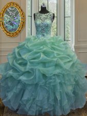 Lavender Ball Gowns Beading and Ruffles and Pick Ups Vestidos de Quinceanera Zipper Organza Sleeveless Floor Length