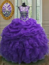 Best Selling Sweetheart Sleeveless Organza Quinceanera Gown Beading and Ruffles Lace Up