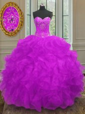 Floor Length Multi-color Quinceanera Gown Organza Sleeveless Beading and Ruffles and Sashes|ribbons