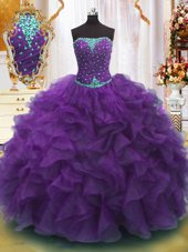 Noble Orange Zipper 15th Birthday Dress Beading and Ruffles and Pick Ups Sleeveless Floor Length