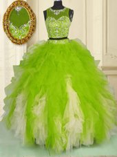 Clearance Two Pieces Sweet 16 Dresses Multi-color Scoop Tulle Sleeveless Floor Length Zipper