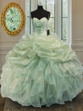Stylish Organza Scoop Sleeveless Clasp Handle Appliques and Ruffles Quinceanera Gown in Royal Blue