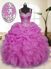 Sleeveless Zipper Floor Length Beading and Ruffles and Pick Ups 15th Birthday Dress