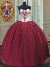 Floor Length Burgundy Ball Gown Prom Dress Taffeta Sleeveless Embroidery