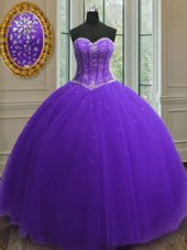 Sequins Ball Gowns Quinceanera Dresses Purple Sweetheart Tulle Sleeveless Floor Length Lace Up