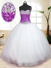 Hot Selling White Lace Up Quinceanera Gowns Beading Sleeveless Floor Length