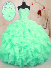 Attractive Apple Green Organza Lace Up Sweet 16 Dresses Sleeveless Floor Length Beading and Ruffles
