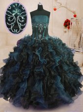 Beading and Ruffles Quince Ball Gowns Multi-color Lace Up Sleeveless Floor Length