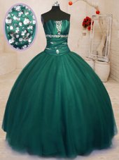 Vintage Dark Green Lace Up Quinceanera Dress Beading Sleeveless Floor Length
