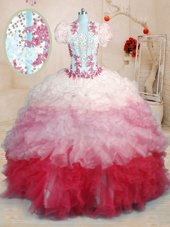 Trendy Sweetheart Sleeveless Brush Train Lace Up Quinceanera Gown Multi-color Organza