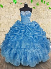 Ideal Sweetheart Sleeveless Lace Up Sweet 16 Dresses Baby Blue Organza