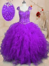 Superior Beading and Ruffles Quinceanera Gowns Apple Green Lace Up Sleeveless Floor Length