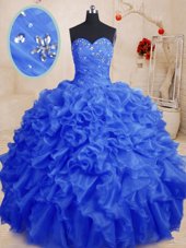 Organza Sweetheart Sleeveless Lace Up Beading and Ruffles Quinceanera Gown in