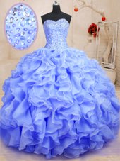 Sweetheart Sleeveless Lace Up Quinceanera Dress Lavender Organza