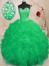 Eye-catching Fuchsia Sweetheart Lace Up Beading and Ruffles Quinceanera Gown Sleeveless