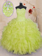 Elegant Organza Sleeveless Floor Length Quince Ball Gowns and Beading and Ruffles