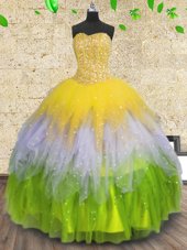 Dynamic Sequins Ball Gowns Sweet 16 Dress Multi-color Sweetheart Tulle Sleeveless Floor Length Lace Up