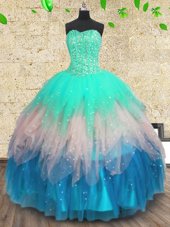 Tulle Sleeveless Floor Length Sweet 16 Dresses and Beading and Sequins