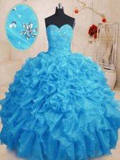 New Style Sleeveless Floor Length Beading and Ruffles Lace Up Quinceanera Dresses with