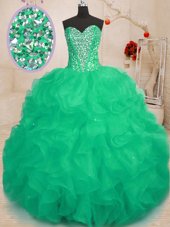 Superior Floor Length Green Quinceanera Gowns Sweetheart Sleeveless Lace Up