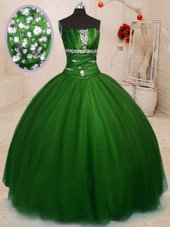 Floor Length Lace Up Vestidos de Quinceanera Green and In for Military Ball and Sweet 16 and Quinceanera with Beading