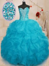 Fashionable Organza Sleeveless Floor Length Vestidos de Quinceanera and Beading and Ruffles