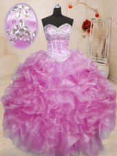Adorable Lilac Sleeveless Beading and Ruffles Floor Length Quinceanera Gowns