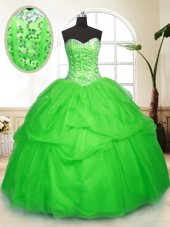 Amazing Tulle Lace Up Sweetheart Sleeveless Floor Length Ball Gown Prom Dress Sequins and Pick Ups