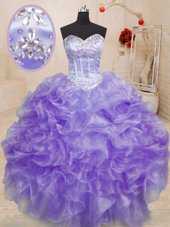 Lavender Sweetheart Neckline Beading and Ruffles Quinceanera Dress Sleeveless Lace Up