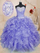 Sweetheart Long Sleeves Lace Up Sweet 16 Dresses Lavender Organza