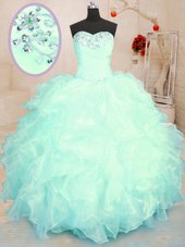 Cheap Ball Gowns Quince Ball Gowns Rose Pink Sweetheart Organza Sleeveless Floor Length Zipper