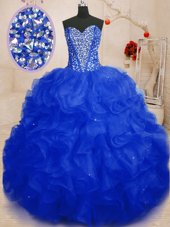 Beading and Ruffles Quinceanera Gown Coral Red Lace Up Sleeveless Floor Length