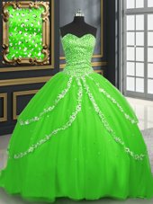 Lace Up Sweet 16 Quinceanera Dress Beading and Appliques Sleeveless With Brush Train