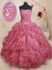 High End Floor Length Ball Gowns Sleeveless Pink Quinceanera Dress Lace Up