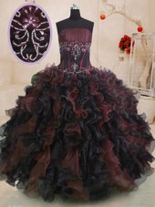 Multi-color Organza Lace Up Quince Ball Gowns Sleeveless Floor Length Beading and Ruffles