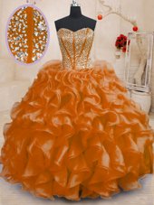 Orange Sleeveless Organza Lace Up Quinceanera Dress for Military Ball and Sweet 16 and Quinceanera