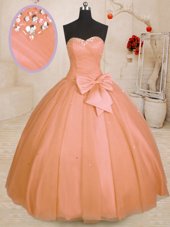 Beading and Bowknot Vestidos de Quinceanera Orange Lace Up Sleeveless Floor Length