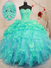 Inexpensive Beading and Ruffles Sweet 16 Quinceanera Dress Lavender Zipper Sleeveless Floor Length