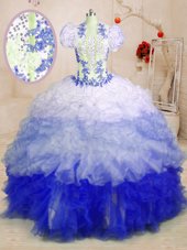 Fitting Fuchsia Sleeveless Organza Lace Up Sweet 16 Dresses for Military Ball and Sweet 16 and Quinceanera