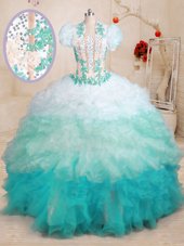 Great Multi-color Lace Up Sweetheart Beading and Ruffles 15 Quinceanera Dress Organza Sleeveless